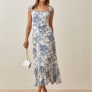 Reformation Nikita Dress in Pompadour (Blue/White)